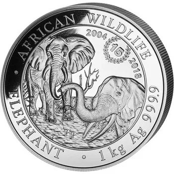 Stříbrná mince 2000 Shillings Elephant (Slon africký) 1 kg 2018 (African Wildlife Series) 15.výročí (2004-2018)