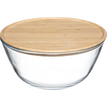 5five Simply Smart Salátová skleněná mísa, 2,5 l, s bambusovým víkem
