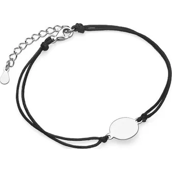 Náramek Černý provázkový náramek se stříbrným kolečkem - Meucci SLB036
