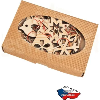 Vánoční dekorace Lesní svět Ozdoby v krabičce - varianta A (Dárková sada sedmi kusů dřevěných ozdob na vánoční stromeček od českého výrobce Lesní svět. Ekologické balení v krabičce, vhodné jako originální dárek pro blízké. Ozdoby jsou vyráběny z masivu o tloušťce 7 mm.)