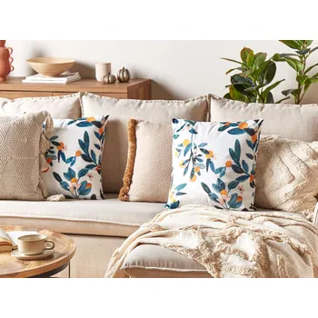 Polštář Sada 2 Dekorativních polštářů zelený samet 45 x 45 cm vzor listů Boho dekorace doplňky Beliani