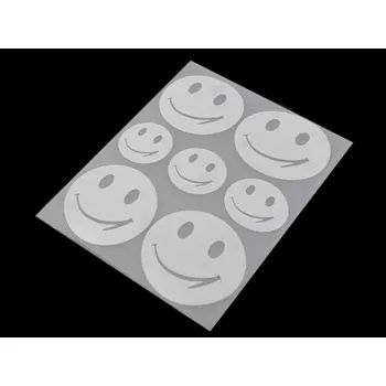 Galanterie Reflexní nažehlovačky hvězda, květ, srdce, smajlík, auto, pes, ježek, tučňák, ruka 9x12 cm