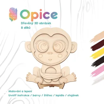 Dřevěná hračka Opice - Dřevěná 3D omalovánka