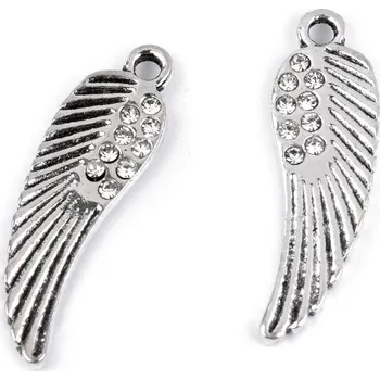 Přívěsek Přívěsek křídlo s broušenými kamínky 8x25 mm, barva platina