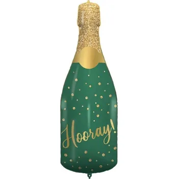 Balónek Fóliový balónek Šampus / šampaňské / láhev Hooray!, zeleno-zlatá, velikost 94cm (zn. Procos)