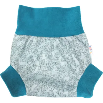 Plenkové kalhoty Breberky Natahovací svrchní kalhotky PUL - Mentolová zvířátka VELIKOST: S (4-7kg)