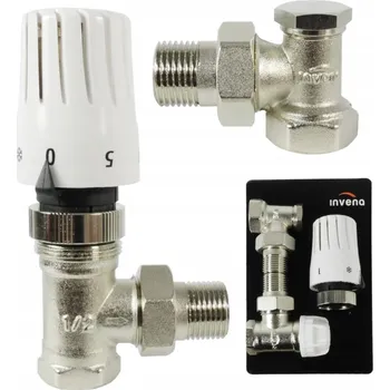 Ventil Invena, termostatická úhlová sada M30×1.5, termostatický ventil, zpětný ventil, hlavice, bílá, INV-CD-76-K15-X