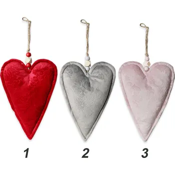 Vánoční dekorace Srdce textil závěs 18cm mix