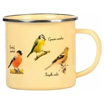 Hrnek PLECHÁČEK, smaltový, PTÁČCI, 13x10x9cm/0,5L, béžová|Esschert Design