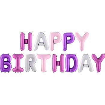 Fóliový balónek, nápis Happy Birthday, 340x35cm, mix růžová/fialová