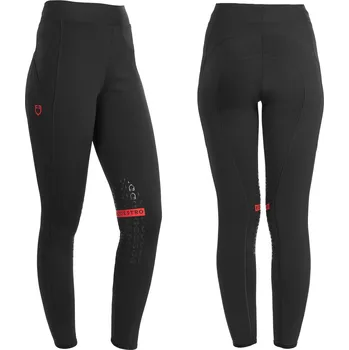 Jezdecké kalhoty EQUESTRO Legíny jezdecké Kao Equestro, s gripem na kolenou, dámské, black/red XS