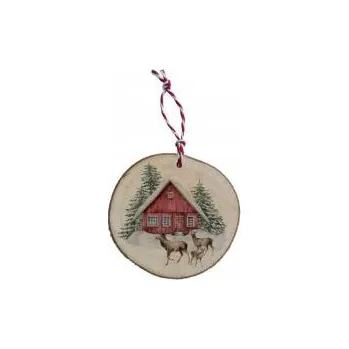 Bytová dekorace Mediabox Vánoční ozdoba dřevěná - Domeček a srnky