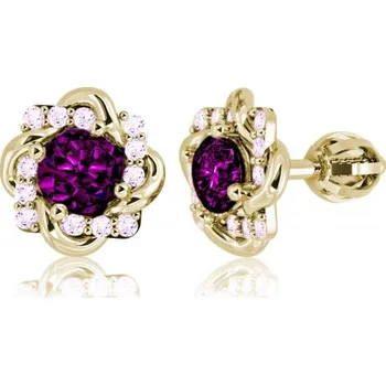 Náušnice Působivé zlaté náušnice Fiore se zirkony Materiál šperku: Žluté zlato, Barevné varianty zirkonů: Fialový zirkon