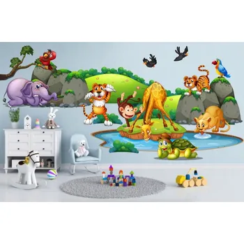 Samolepící dekorace Velká pestrobarevná nálepka na zeď s motivem Safari 80 x 160 cm