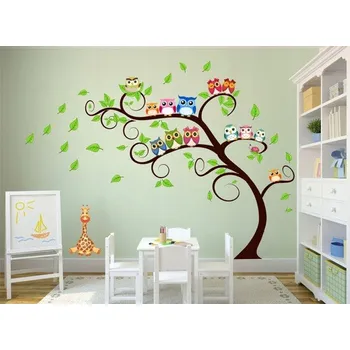 Samolepící dekorace Okouzlující nálepka na zeď barevné sovičky 100 x 200 cm