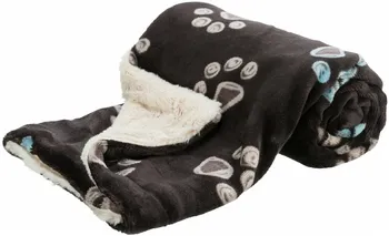 Pelíšek pro psa Trixie Jimmy plyšová oboustranná deka 100 x 70 cm hnědá s tlapkami/krémová