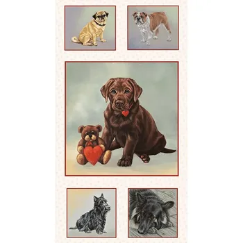 US 999-782 Psi panel srdce vícebarevná bavlněná látka patchwork