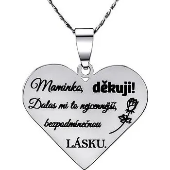 Řetízek Přívěsek s řetízkem z chirurgické oceli srdce pro mámu s nápisem: Maminko děkuji.... RRC0416N