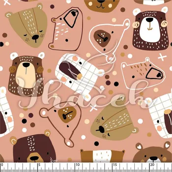 Zakázkový tisk, softshell, kočárkovina... Malovaní medvědi na růžové Látky k tisku: Microfirba