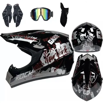 Helma na motorku Helma na motokros Rock Racing černá ve výhodném setu