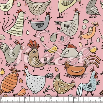 Zakázkový tisk, softshell, kočárkovina... Slepičky na růžové Látky k tisku: Microfirba