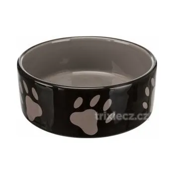 Miska pro psa Keramická miska 0,3l/12cm - hnědá/tmavě šedá + motiv tlapky