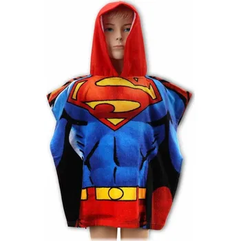 Setino • Plážové pončo - bavlněná plážová osuška s kapucí - motiv Superman - červeno / modré, 55 x 110 cm