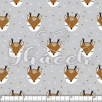 Zakázkový tisk, softshell, kočárkovina... Koloušek a puntíčky na šedé Látky k tisku: Kočárkovina