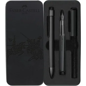 FABER-CASTELL plnicí a kuličkové pero Hexo, 2ks černé v kovové krabičce