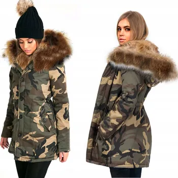 Dámský kabát Fashionweek Zimní Exkluzivní maskáčová bundička parka s kožíškem JENOT F1741 Velikost: S