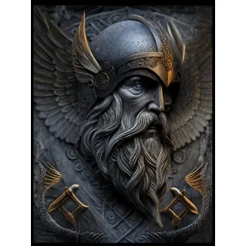 Obraz Fotoplátno 3:4 s potiskem Obraz Viking válečník-zlaté ornamenty