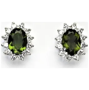 Náušnice Stříbrné náušnice Kate přírodní vltavín - NŠ1480 (Stříbrné náušnice s vltavínem 7x5 mm)