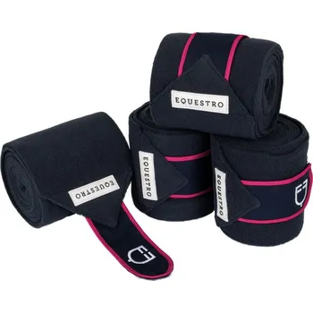 Ochrana nohy a ocasu EQUESTRO Bandáže fleecové White Trim Equestro, 4 ks, 3,8 m, navy/fuchsia
