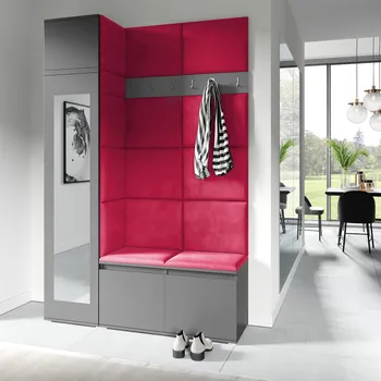 Předsíňová stěna Eka Předsíňová stěna s čalouněnými panely Trinity 22 - Grafit / Rubínová 2324