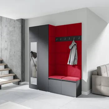 Předsíňová stěna Eka Předsíňová stěna s čalouněnými panely Trinity 19 - Grafit / Rubínová 2324