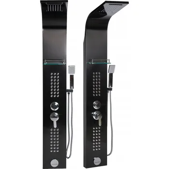 Sprchový panel MAXMAX Sprchový panel PIOGGIA 5v1 - s výtokem do vany a policí - černý lesklý