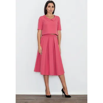 Elegantní sada mini halenka s límečkem a midi sukně M579 FIGL Barva: Korálová, Velikost: L