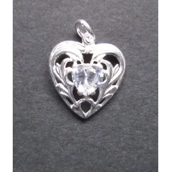 Přívěsek Srdce zdobené umělým zirkonem uprostřed - stříbrný přívěsek