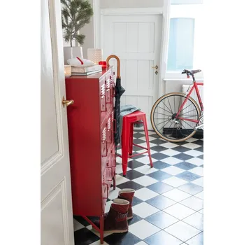 Komoda Červená antik kovová komoda s 9ti boxy na nožičkách Matal red - 86*41*114cm