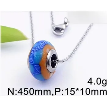 Přívěsek Modro-oranžový korálek - ocelový přívěsek s řetízkem 45cm