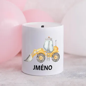 Pokladnička Domovi Bílá keramická pokladnička se jménem Nakladač 9cm