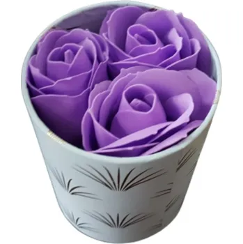 IDARY Mýdlové růže 3ks levandulové v bílé dóze