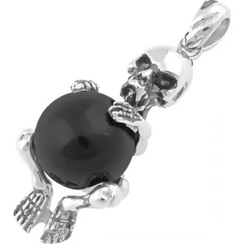 Přívěsek Kostra držící černou kuličku - ocelový přívěsek