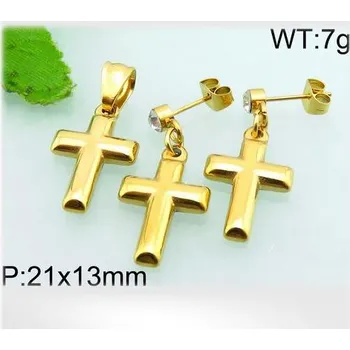 Souprava šperků Ocelový set kříž ve zlaté barvě - přívěsek a náušnice