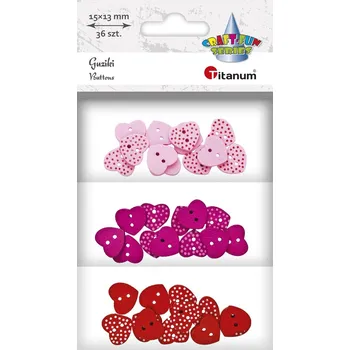 Galanterie Knoflíky, dřevěné, červeno-růžový mix, 3 vzory, 15mm, 36ks