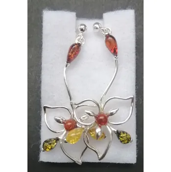 Náušnice Květy z jantaru - stříbrné náušnice