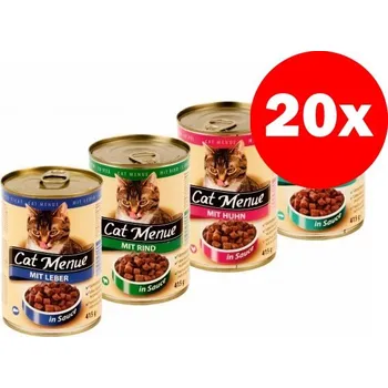 Krmivo pro kočku Konzerva Cat Menue mix balení 4 příchutě – kuřecí, hovězí, játra, ryba 20 × 415 g