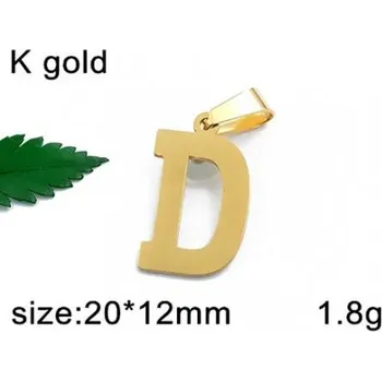Přívěsek Písmenko D ve zlaté barvě 20x12mm - ocelový přívěsek