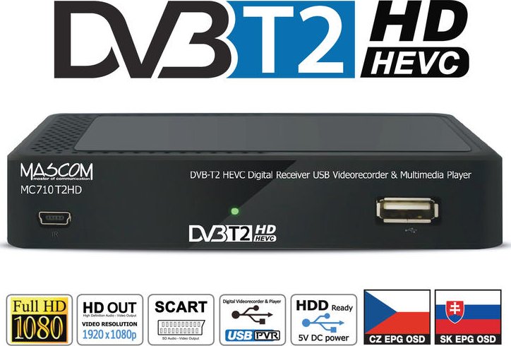 Mascom MC710T2HD Přijímač DVB-T2 HEVC, USB