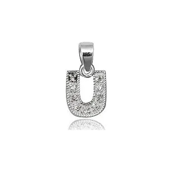 Přívěsek Písmenko U zdobené kubickým zirkonem - stříbrný přívěsek